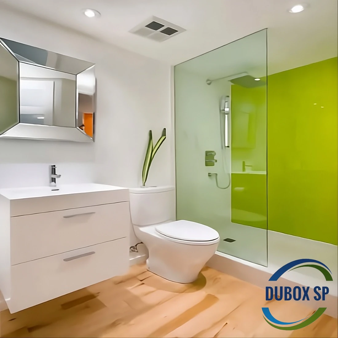 Box incolor modelo para ducha fundo verde Box incolor modelo para ducha fundo verde